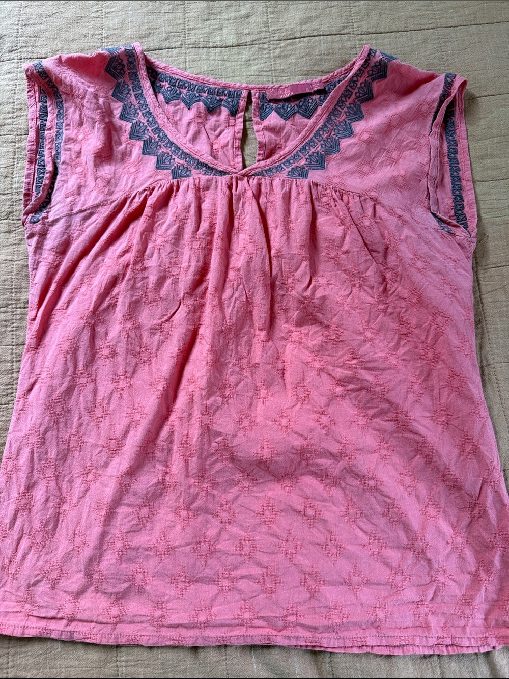 Prana Pink Embroidered Cap-Sleeve Top